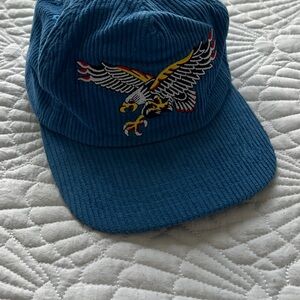 Blue Corduroy Cap with Embroidered Eagle